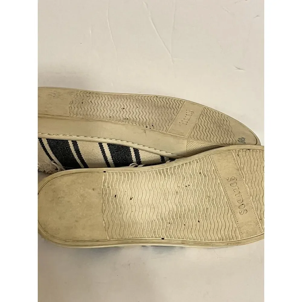 SOLUDOS •Women 7.5• Slip On Sneakers Espadrille Flats Striped Frayed Edge Flats